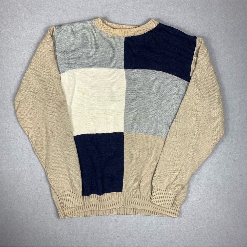 Vintage Oscar De La Renta Sweater Mens Med Colorblock Knit Cotton Crewneck 90s